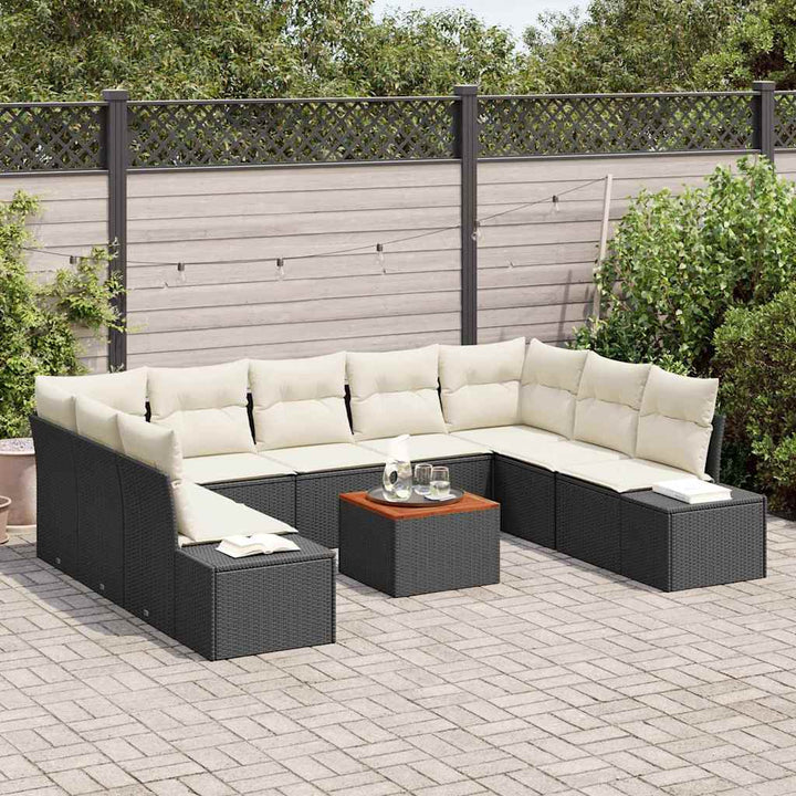 Havesofa Sæt med opbevaring 10 pcs Sort og hvid