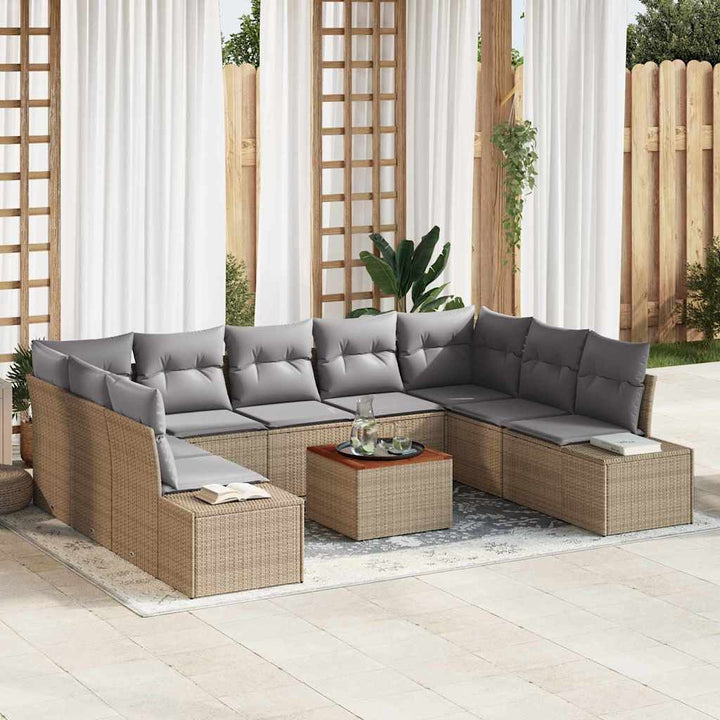 Havesofa Sæt med opbevaring 10 pcs beige og lysegrå