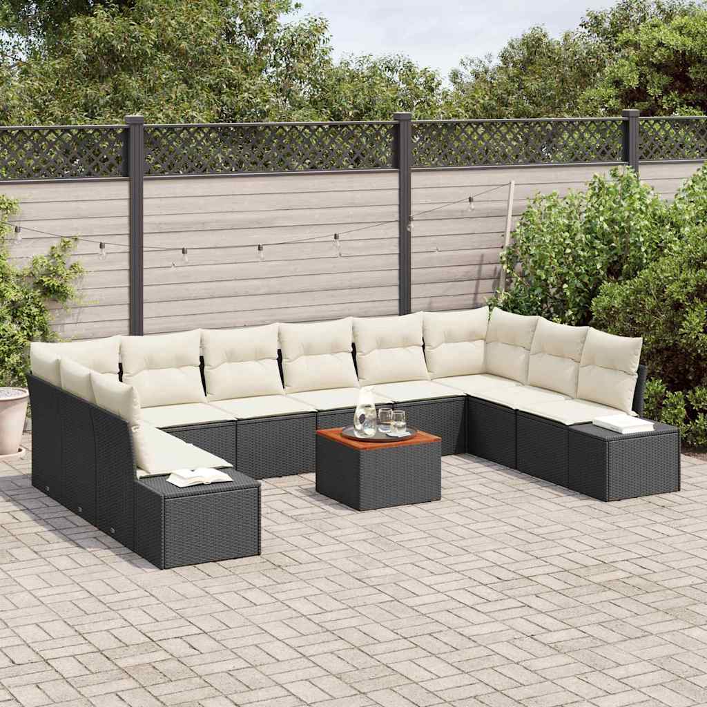 Havesofa Sæt med opbevaring 11 pcs Sort og hvid