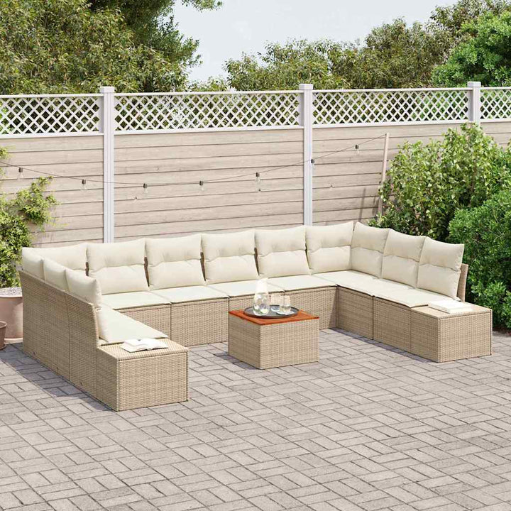 Havesofa Sæt med opbevaring 11 pcs Beige og hvid