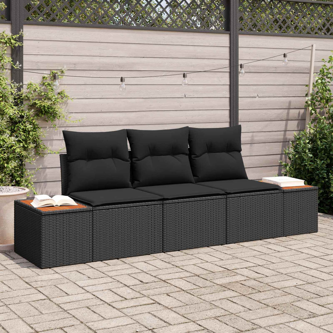 Havesofa Sæt med opbevaring 3 pcs Sort Poly rattan