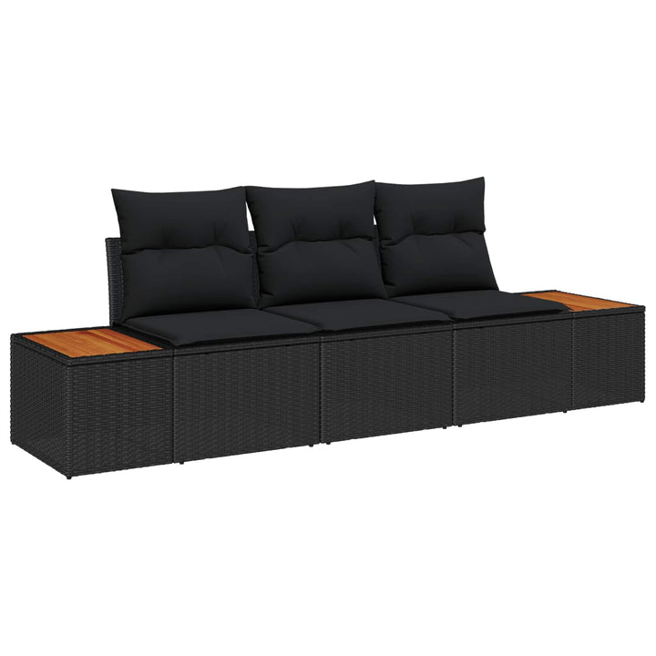 Havesofa Sæt med opbevaring 3 pcs Sort Poly rattan