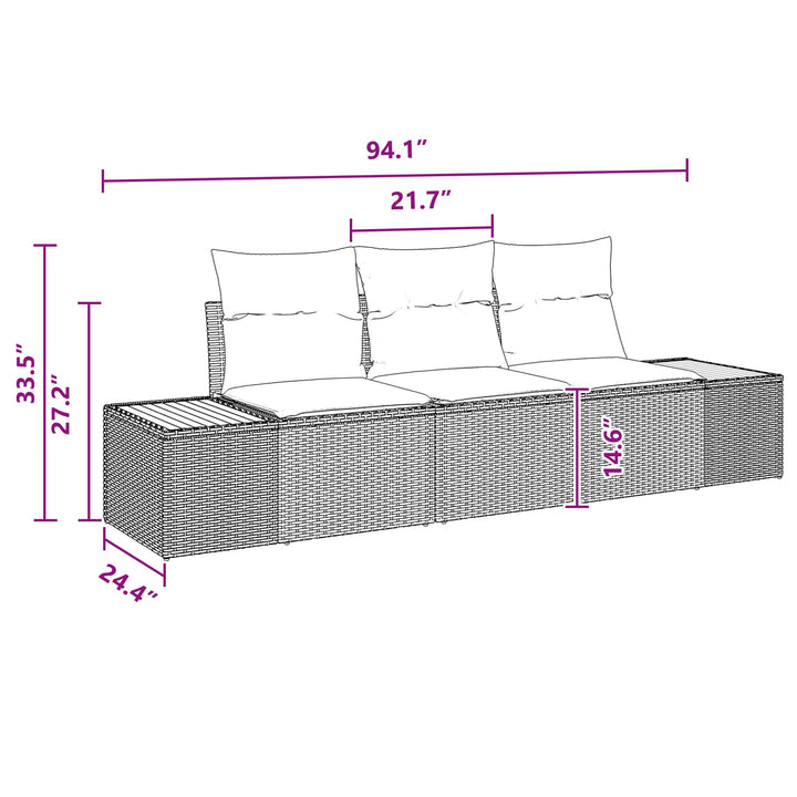Havesofa Sæt med opbevaring 3 pcs Sort Poly rattan