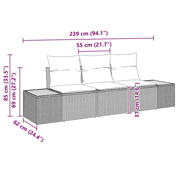 Havesofa Sæt med opbevaring 3 pcs beige og lysegrå Poly rattan