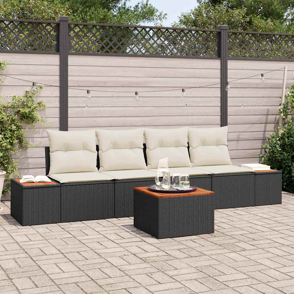 Havesofa Sæt 5 stk. Sort Poly rattan