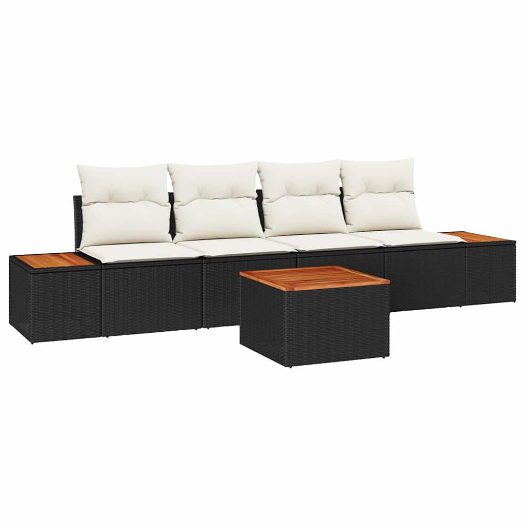Havesofa Sæt 5 stk. Sort Poly rattan