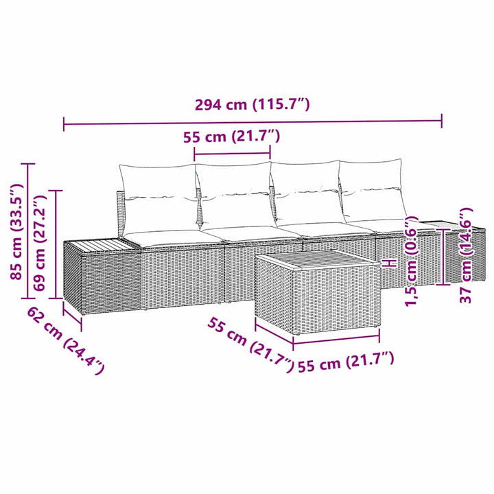 Havesofa Sæt med pude med opbevaring 5 pcs Sort Poly rattan