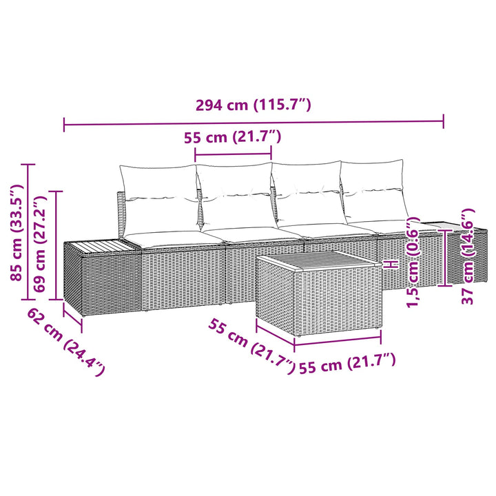 Havesofa Sæt med pude med opbevaring 5 pcs Sort Poly rattan