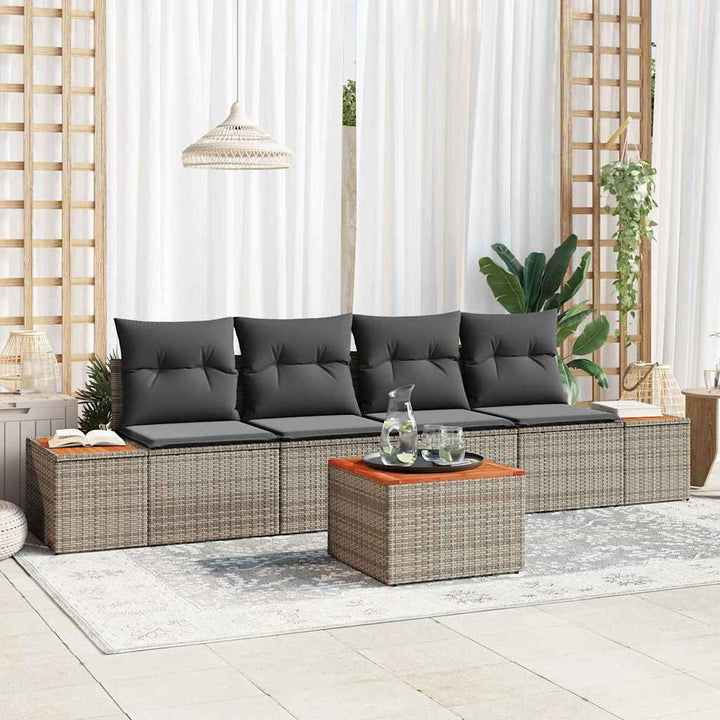 Havesofa Sæt med pude med opbevaring 5 pcs Grå Poly rattan