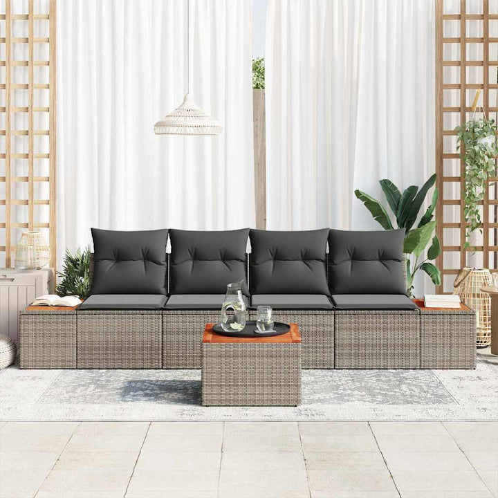Havesofa Sæt med pude med opbevaring 5 pcs Grå Poly rattan