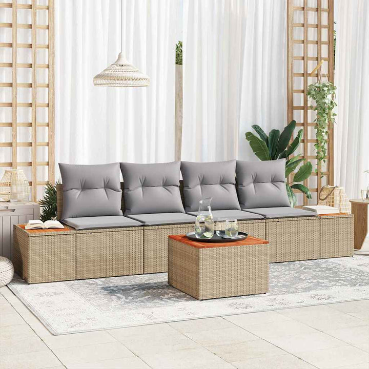 Havesofa Sæt med pude med opbevaring 5 pcs Beige Poly rattan