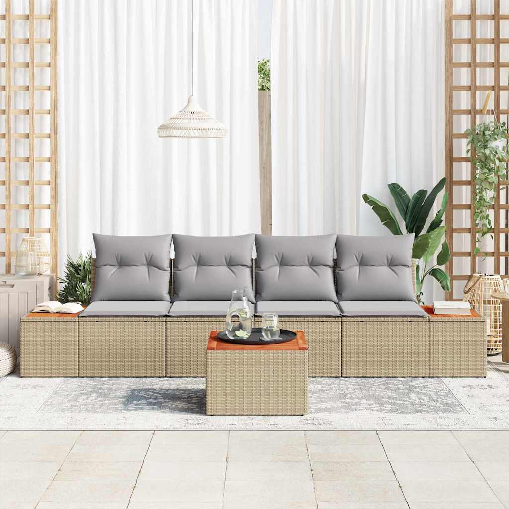 Havesofa Sæt med pude med opbevaring 5 pcs Beige Poly rattan