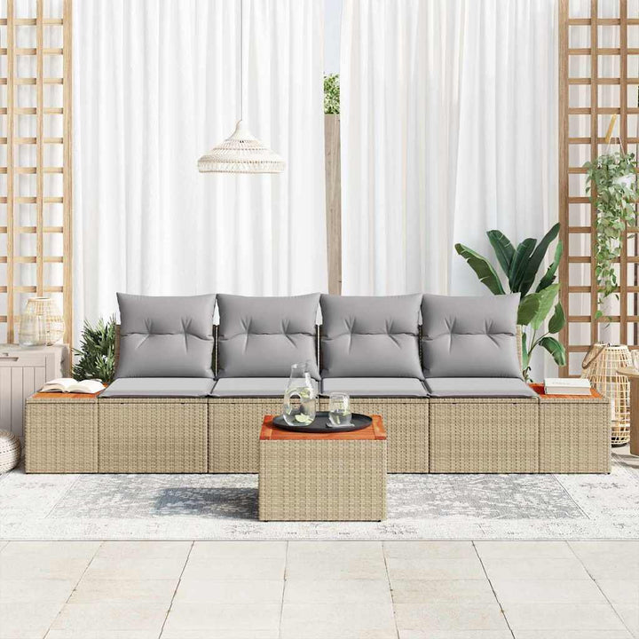 Havesofa Sæt med pude med opbevaring 5 pcs Beige Poly rattan