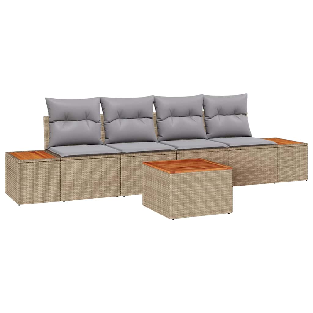 Havesofa Sæt med pude med opbevaring 5 pcs Beige Poly rattan
