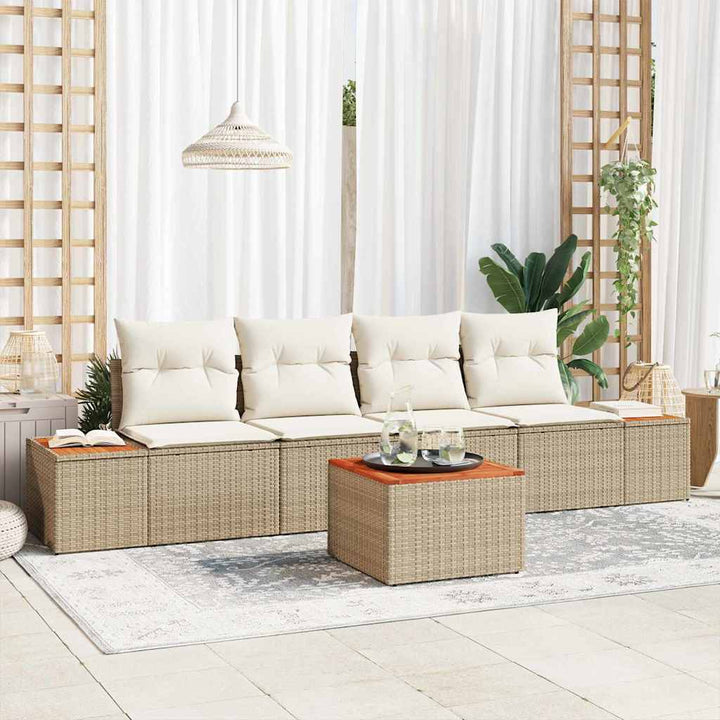 Havesofa Sæt med pude med opbevaring 5 pcs Beige Poly rattan