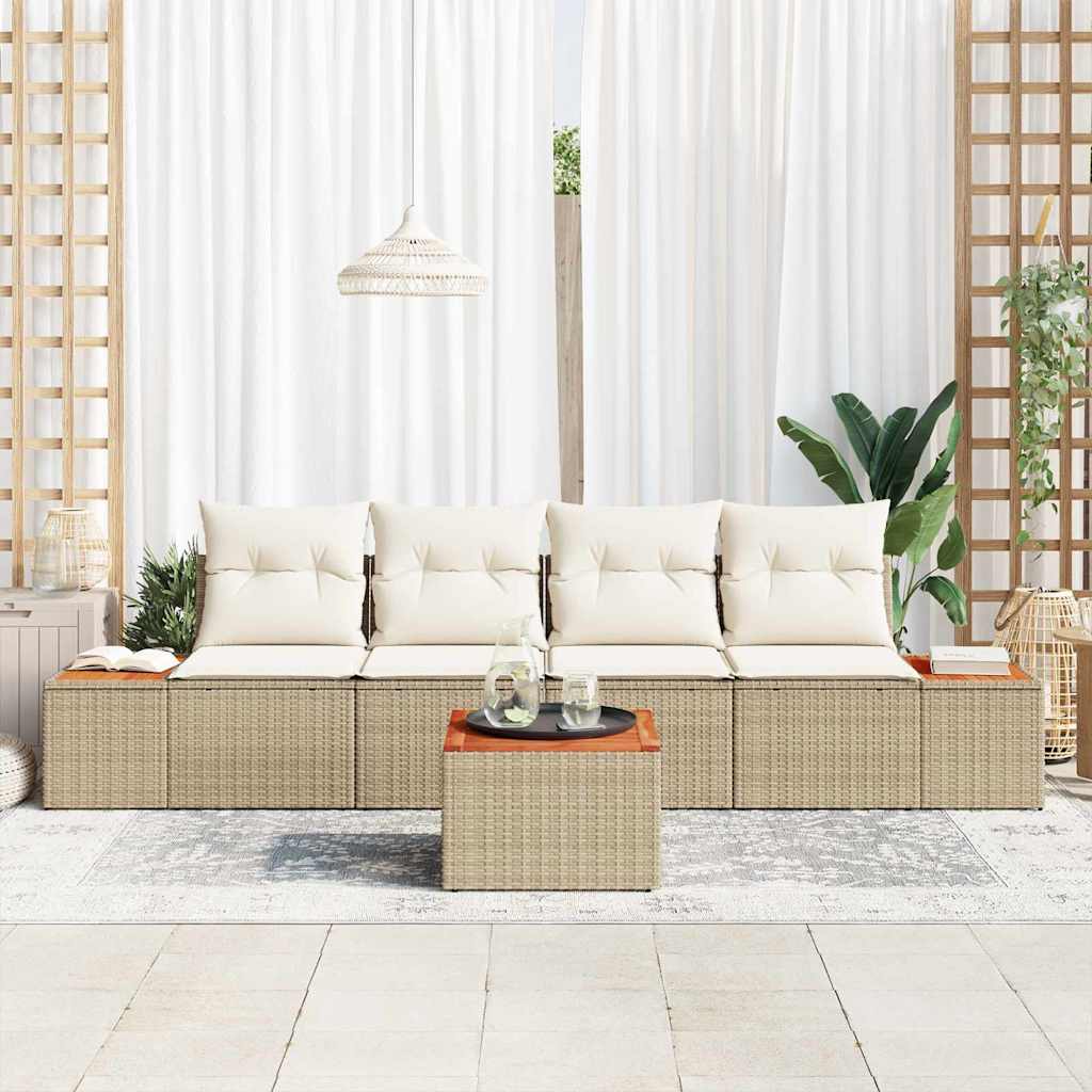 Havesofa Sæt med pude med opbevaring 5 pcs Beige Poly rattan