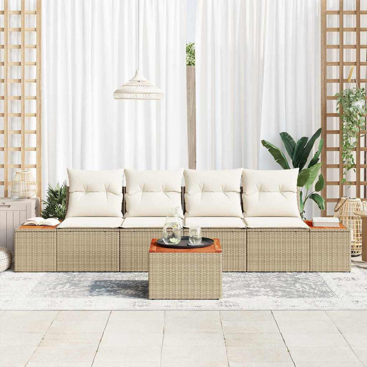 Havesofa Sæt med pude med opbevaring 5 pcs Beige Poly rattan