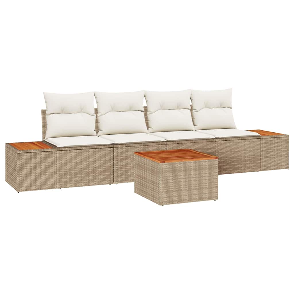 Havesofa Sæt med pude med opbevaring 5 pcs Beige Poly rattan