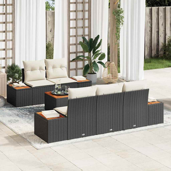 Havesofa Sæt med opbevaring 6 pcs Sort Poly rattan