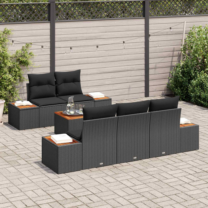 Havesofa Sæt med opbevaring 6 pcs Sort Poly rattan