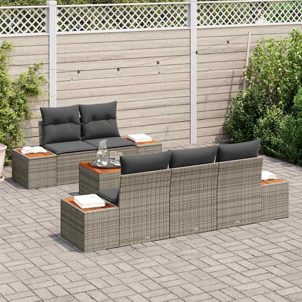 Havesofa Sæt med opbevaring 6 pcs Grå Poly rattan