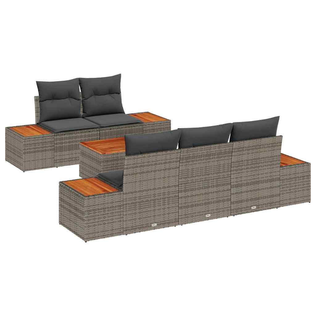 Havesofa Sæt med opbevaring 6 pcs Grå Poly rattan