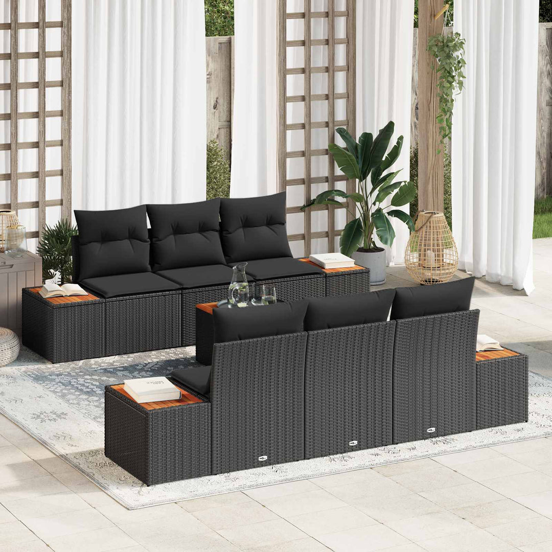Havesofa Sæt med pude med opbevaring 7 pcs Sort Poly rattan