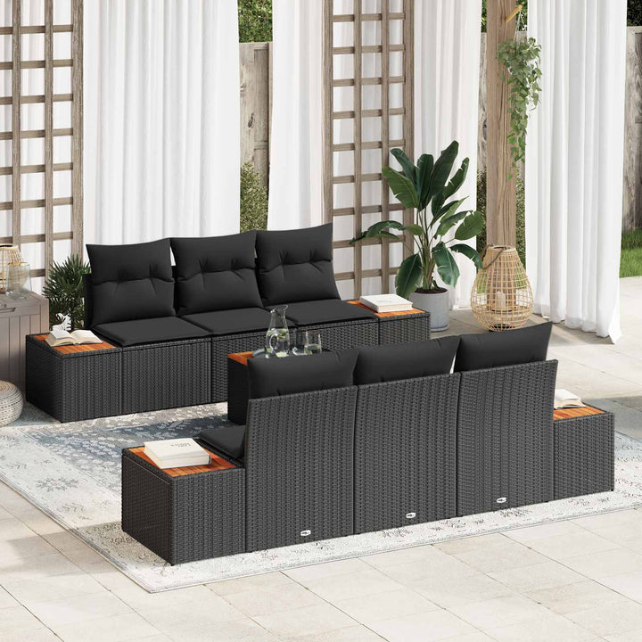 Havesofa Sæt med pude med opbevaring 7 pcs Sort Poly rattan