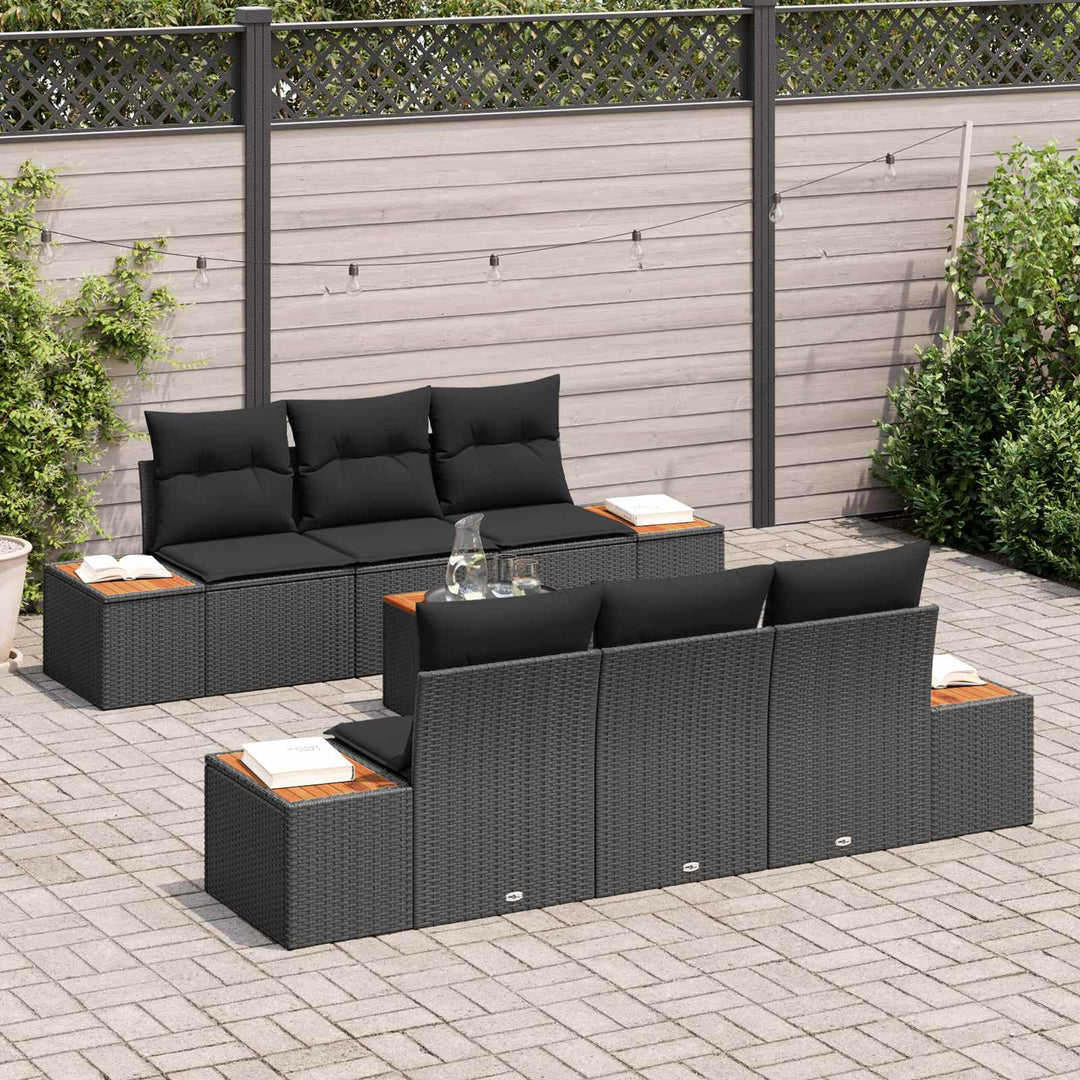 Havesofa Sæt med pude med opbevaring 7 pcs Sort Poly rattan