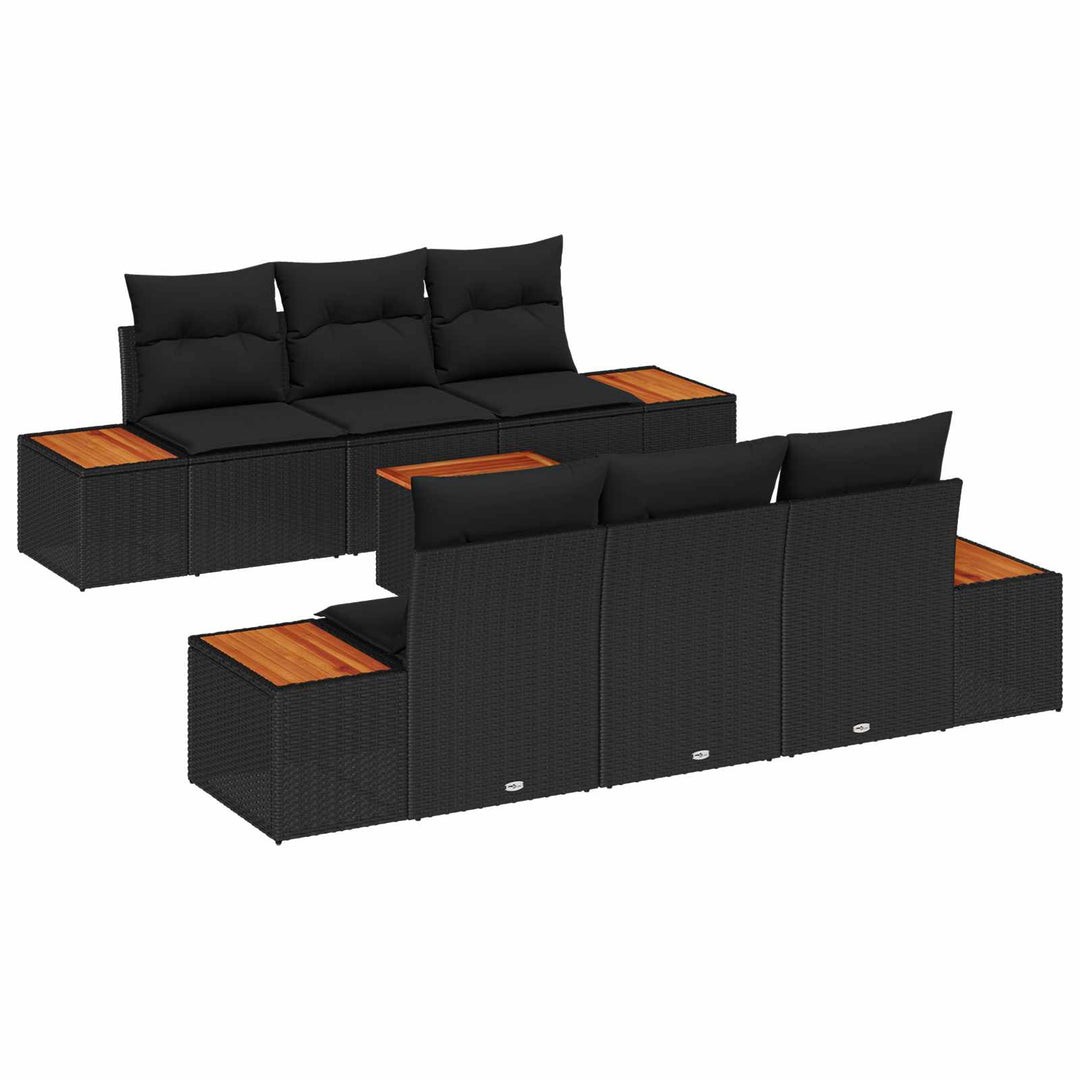 Havesofa Sæt med pude med opbevaring 7 pcs Sort Poly rattan
