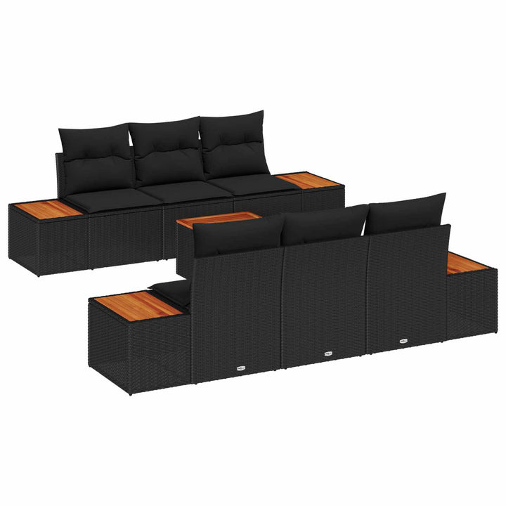 Havesofa Sæt med pude med opbevaring 7 pcs Sort Poly rattan