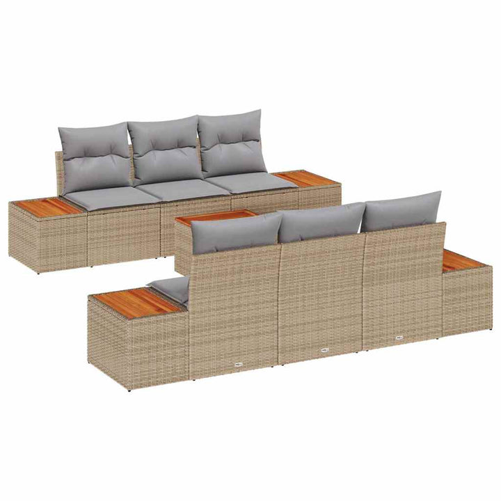 Havesofa Sæt med pude med opbevaring 7 pcs Beige Poly rattan
