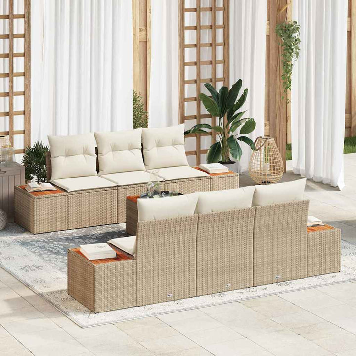Havesofa Sæt 7 stk. Beige Poly rattan