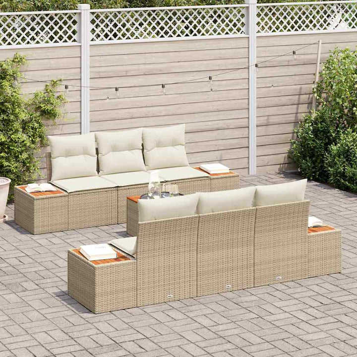 Havesofa Sæt 7 stk. Beige Poly rattan