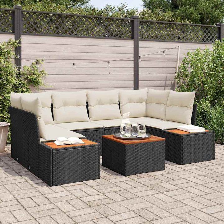 Havesofa Sæt med opbevaring 7 pcs Sort Poly rattan
