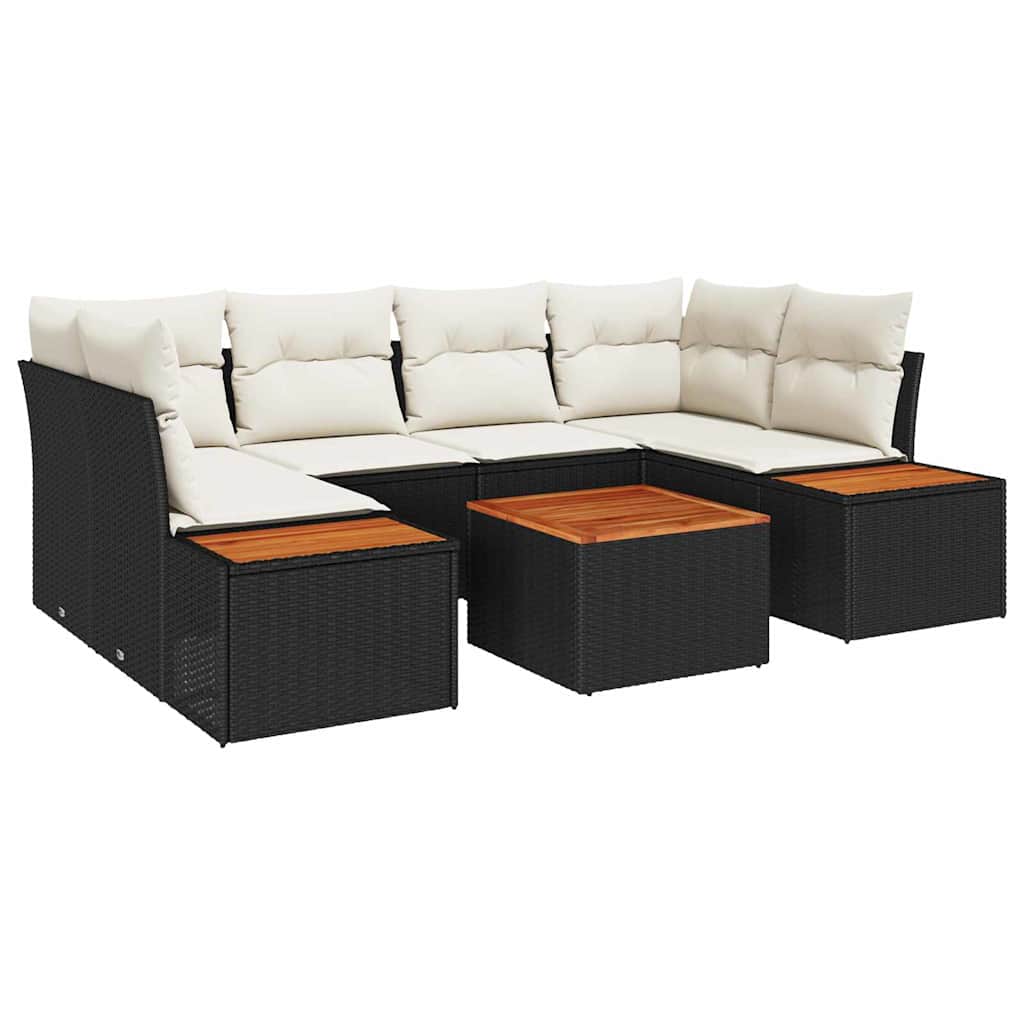 Havesofa Sæt med opbevaring 7 pcs Sort Poly rattan