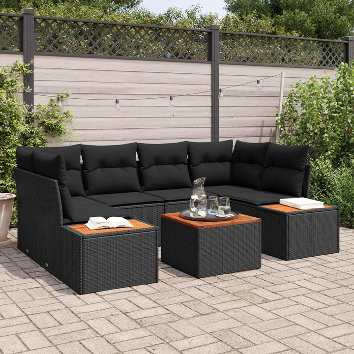 Havesofa Sæt med pude med opbevaring 6 pcs Sort Poly rattan