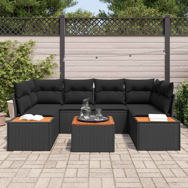 Havesofa Sæt med pude med opbevaring 6 pcs Sort Poly rattan