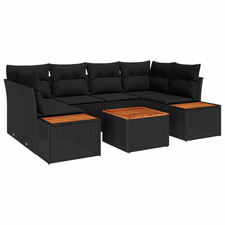 Havesofa Sæt med pude med opbevaring 6 pcs Sort Poly rattan