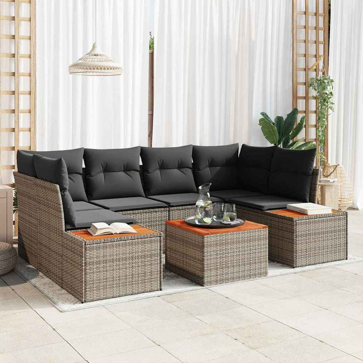 Havesofa Sæt med opbevaring 7 pcs Grå Poly rattan