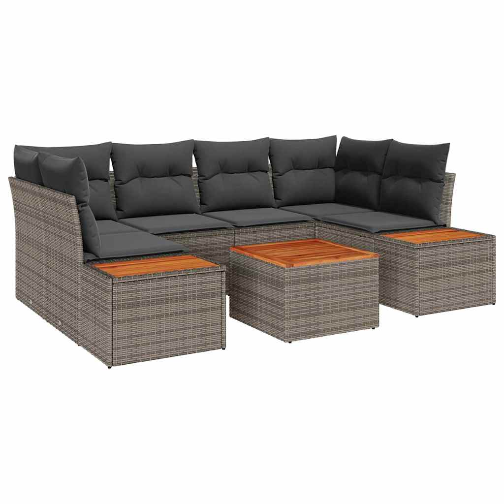 Havesofa Sæt med opbevaring 7 pcs Grå Poly rattan