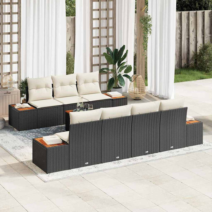 Havesofa Sæt med pude med opbevaring 8 pcs Sort Poly rattan