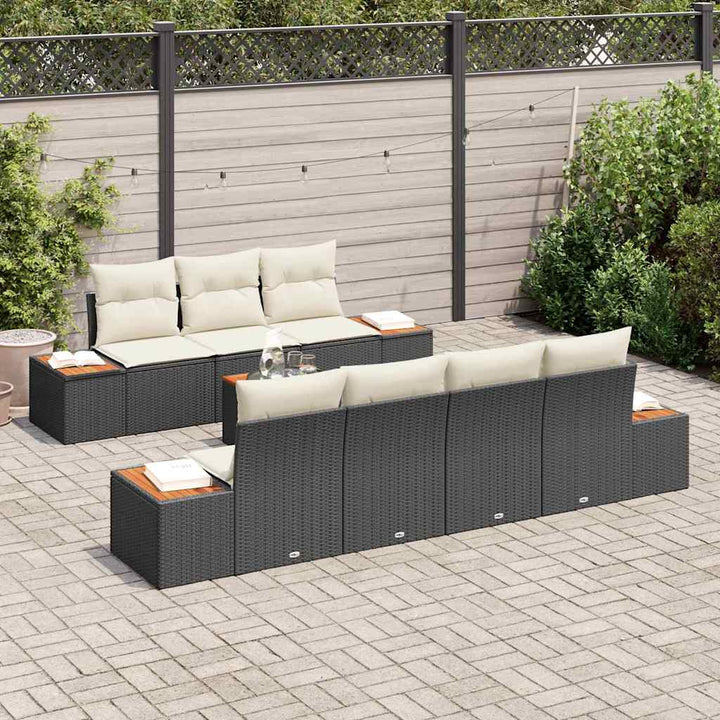 Havesofa Sæt med pude med opbevaring 8 pcs Sort Poly rattan