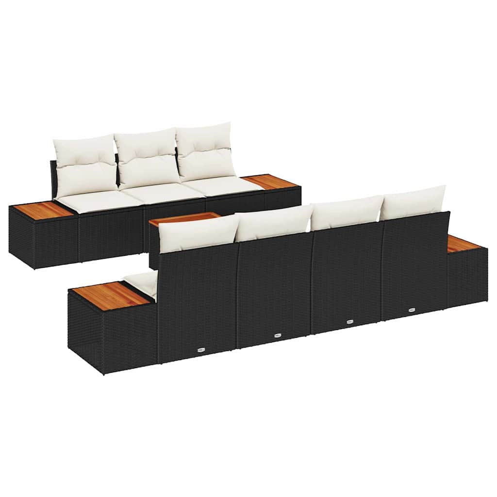 Havesofa Sæt med pude med opbevaring 8 pcs Sort Poly rattan