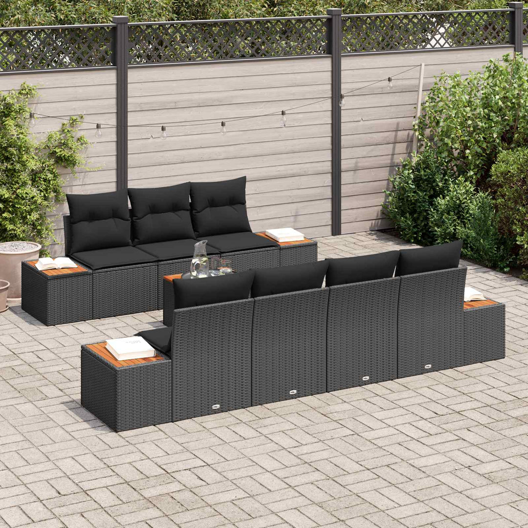 Havesofa Sæt med pude med opbevaring 8 pcs Sort Poly rattan