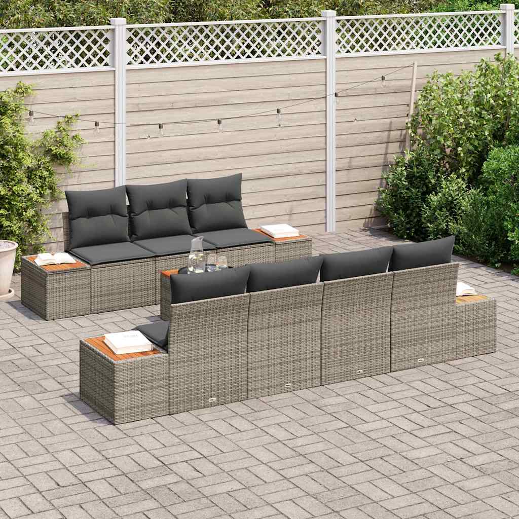 Havesofa Sæt med pude med opbevaring 8 pcs Grå Poly rattan