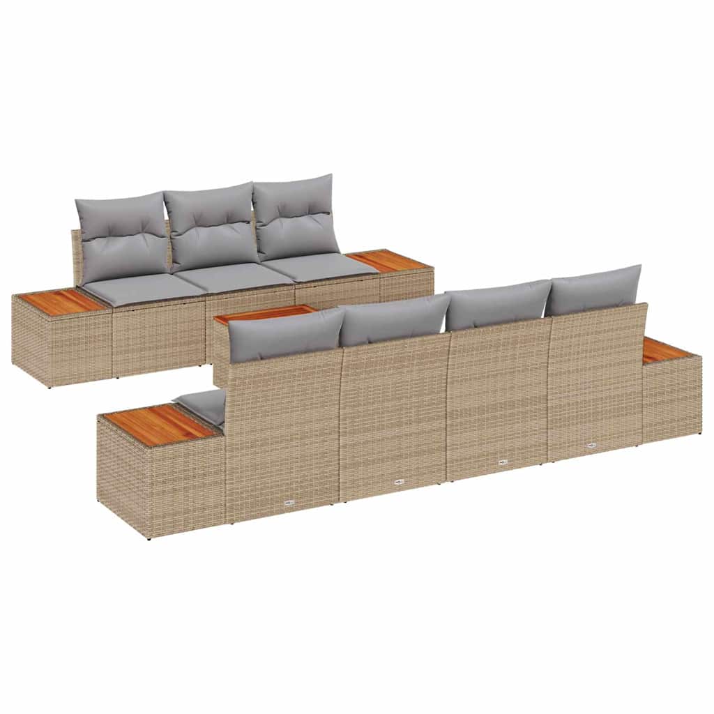 Havesofa Sæt med opbevaring 8 pcs Beige Poly rattan