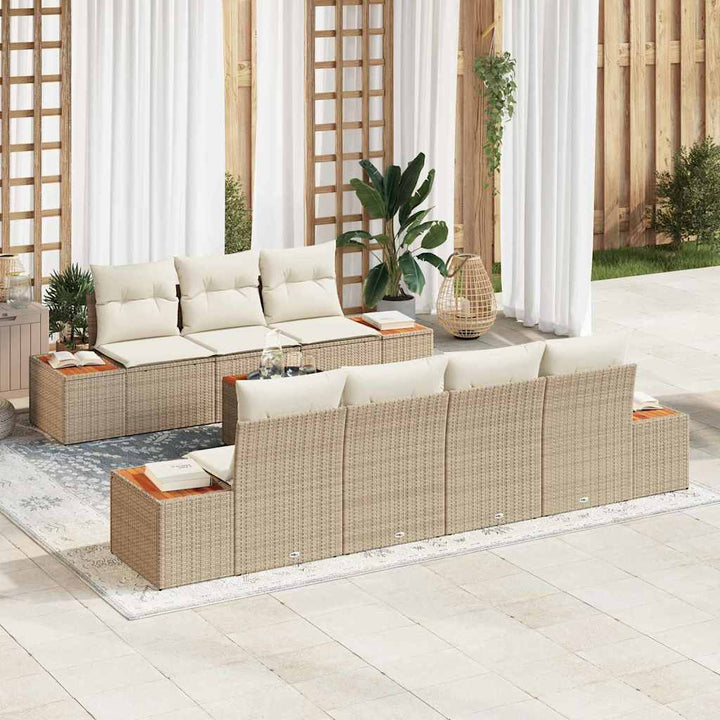 Havesofa Sæt med opbevaring 8 pcs Beige Poly rattan