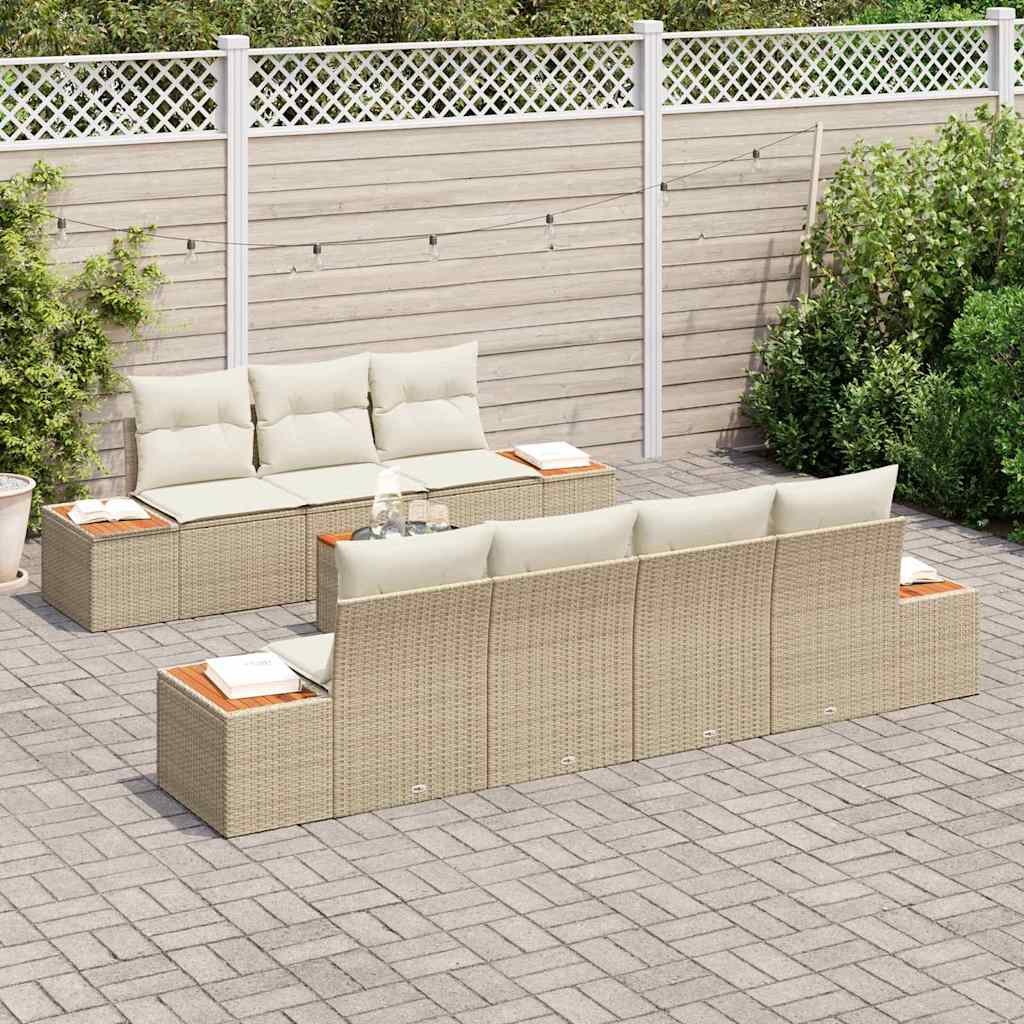Havesofa Sæt med opbevaring 8 pcs Beige Poly rattan