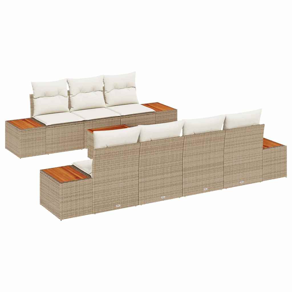 Havesofa Sæt med opbevaring 8 pcs Beige Poly rattan